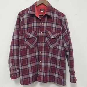 Vintage South Channel Mens Wool Blend Button Shacket Size M Red Plaid Outdoors